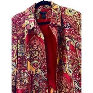 Grace Dane Lewis Blazer Jacket Red Orange Paisley Mid Length Sz 16 Red Lining
